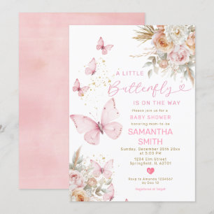 Invitation Boho Flowers Papillon sur le chemin Baby shower
