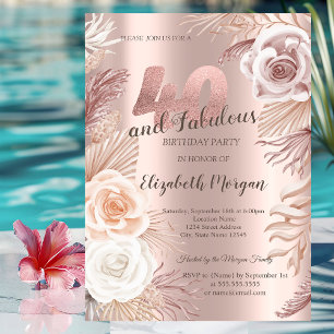 Invitation Boho Flowers Rose Gold 40th Birthday Party