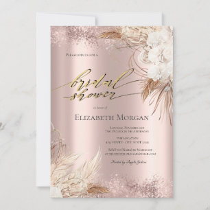 Invitation Boho Flowers Rose Gold Confetti Fête des mariées