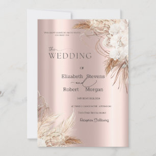 Invitation Boho Flowers Rose Mariage or