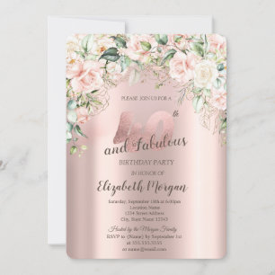 Invitation Boho Flowers Rose Rose or 40e anniversaire