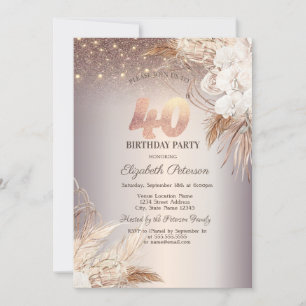 Invitation Boho Flowers, String Lights Parties scintillant 40