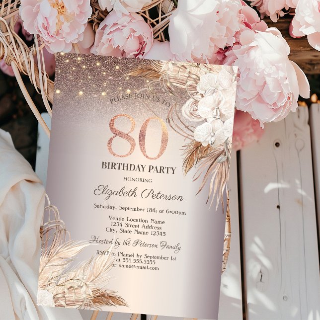 Invitation Boho Flowers, String Lights Parties scintillant 80 (Créateur téléchargé)
