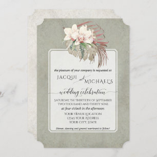 Invitation BOHO Foliage Sage Vert Orchidée Blanche Florale Ju