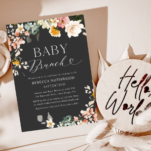 Invitation Boho foncé moderne Floral Bébé Brunch