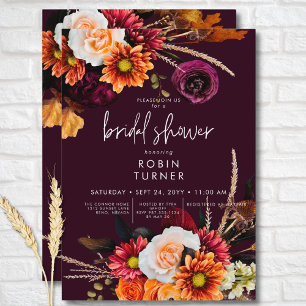 Invitation Boho foncé Russet Floral Bourgogne Fête des mariée