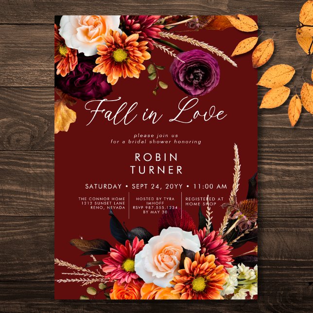 Invitation Boho foncé Russet Floral Chute En Amour Fête des m (Dark Russet Boho Floral Fall In Love Bridal Shower Invitation)