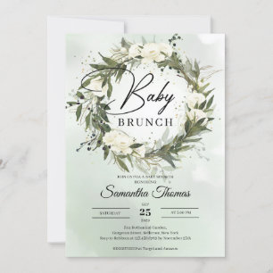Invitation Boho Forest feuillage vert blanc roses brunch