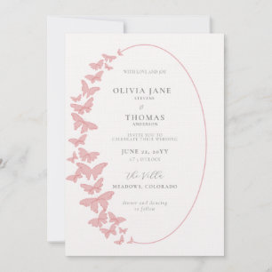 Invitation Boho Frame Blush Pink Butterflies Mariage élégant