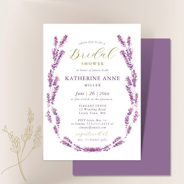 Invitation Boho Frame Elegant Lavender Fête des mariées Or (Créateur téléchargé)