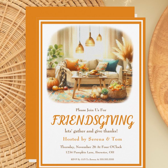 Invitation Boho Friendsgiving Action de grâce Salon (Créateur téléchargé)