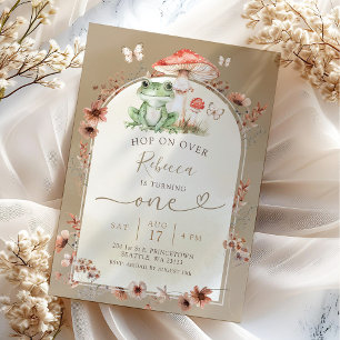 Invitation Boho Frog et Champignons Fleur sauvage d'anniversa