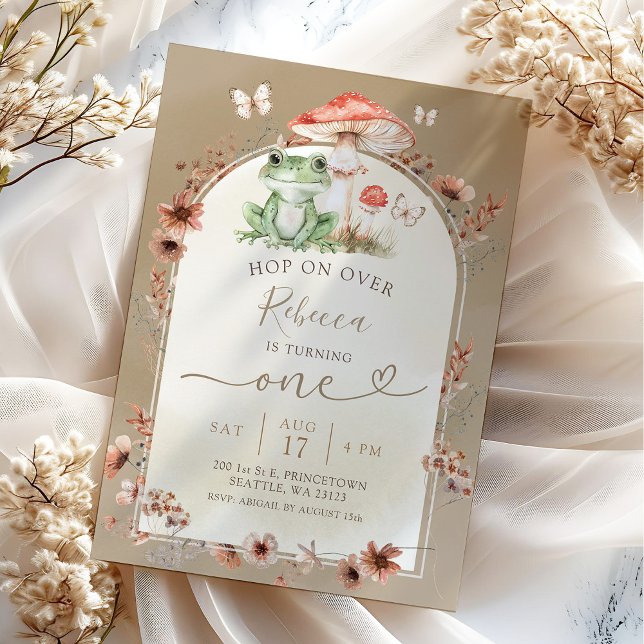 Invitation Boho Frog et Champignons Fleur sauvage d'anniversa (Créateur téléchargé)
