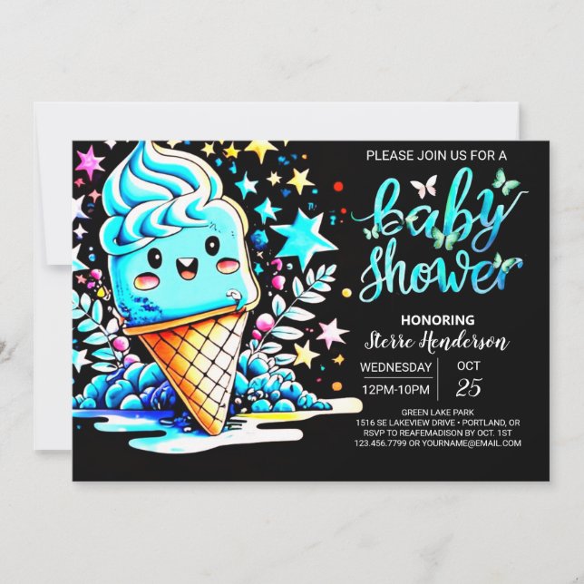 Invitation Boho Frosting Ice Cream Baby shower garçon (Devant)
