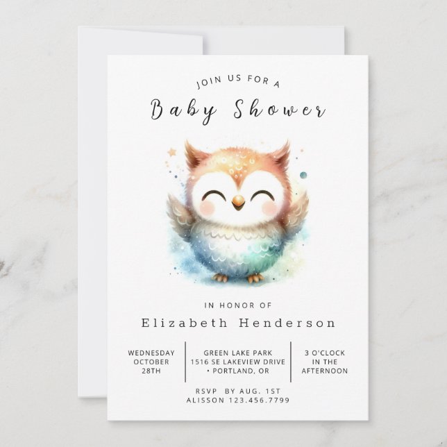 Invitation Boho Fun Owl Baby shower (Devant)
