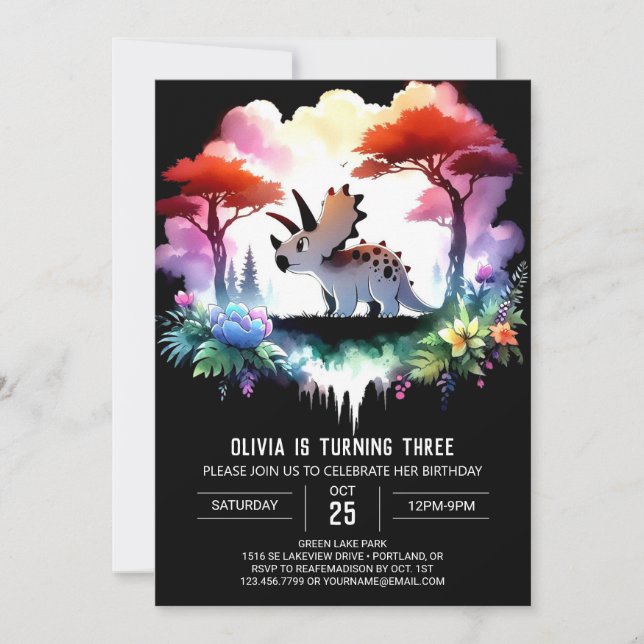 Invitation Boho Fun Triceratops Anniversaire (Devant)