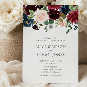 Invitation Boho Garden Bourgogne Mariage de automne bleu
