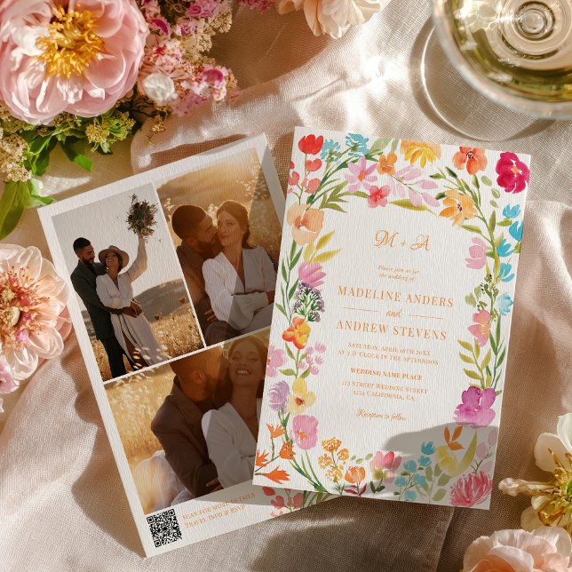 Invitation Boho Garden Summer Floral Photo QR Wedding (Boho Garden Summer Floral Photo QR Wedding Invitation)