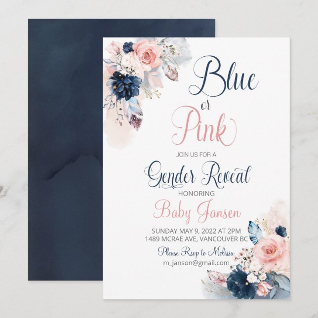 Invitation Boho Gender Reveal (Devant / Derrière)