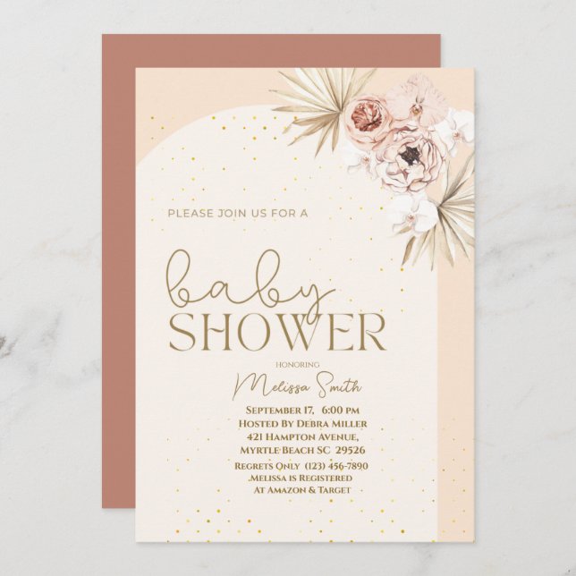 Invitation Boho Genre Neutre Baby shower (Devant / Derrière)