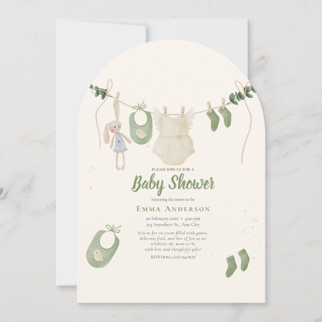 Invitation Boho Genre Neutre Vintage bébé Rustique Douche (Devant)