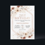 Invitation Boho géométrique rose or Floral 21e anniversaire<br><div class="desc">Rose Gold Geometry Boho Floral 21st Birthday Invitation Sweet faux rose or cadre bohème 21st anniversaire invitation avec deux tons naturels et arrangements floraux marron ou terracotta avec l'herbe de pampas. L'en-tête est une image en or rose qui peut être enlevée. Cette invitation de 21e anniversaire boho floral est idéale...</div>
