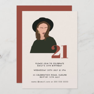 Invitation Boho Girl Minimalist Terracotta 21e anniversaire