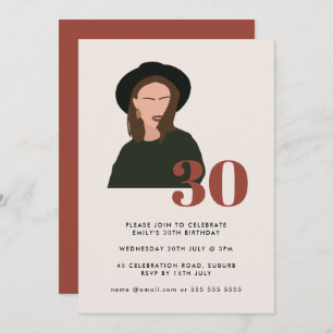 Invitation Boho Girl Mod minimaliste Terracotta 30e anniversa