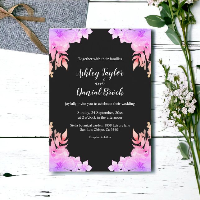 Invitation Boho Glow Neon Couleurs noir Floral Mariage (Créateur téléchargé)