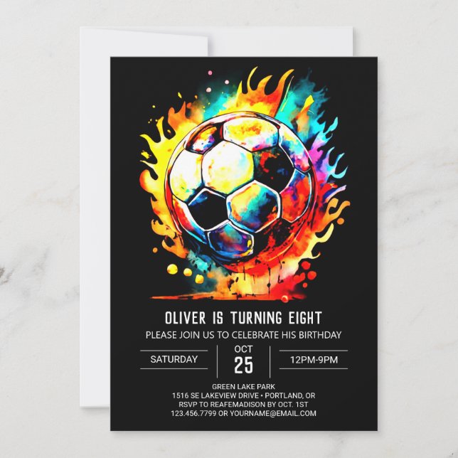 Invitation Boho Goal Watercolor Soccer Anniversaire (Devant)