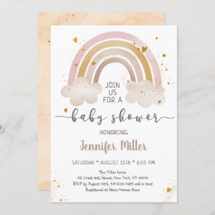 Invitation Boho Gold Rainbow Clouds Baby Shower
