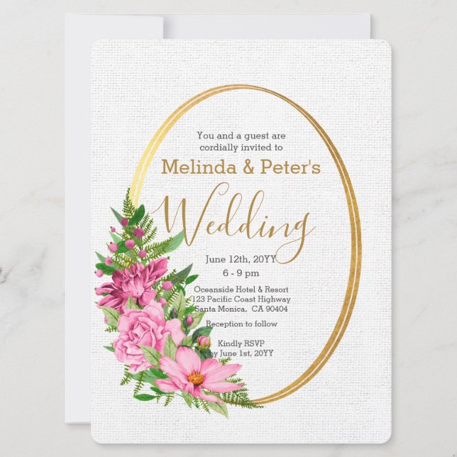 Invitation Boho Gold Rose Aquarelle Mariage Floral (Devant)