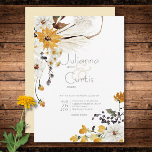 Invitation Boho Golden Yellow Meadow Fleurs Jaune Mariage