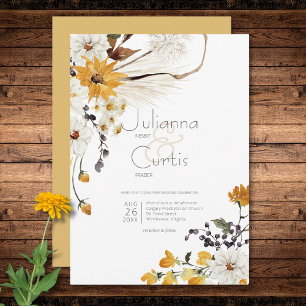 Invitation Boho Golden Yellow Meadow Fleurs Or Mariage