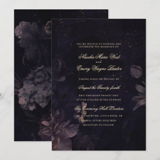 Invitation Boho gothique foncé violet Mariage floral