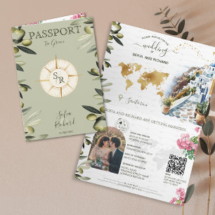 Invitation Boho Grèce Destination Mariage Passeport QR Code I