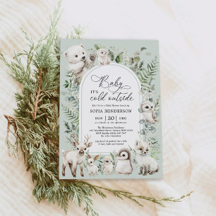 Invitation Boho Green Animaux arctiques Baby shower d'hiver