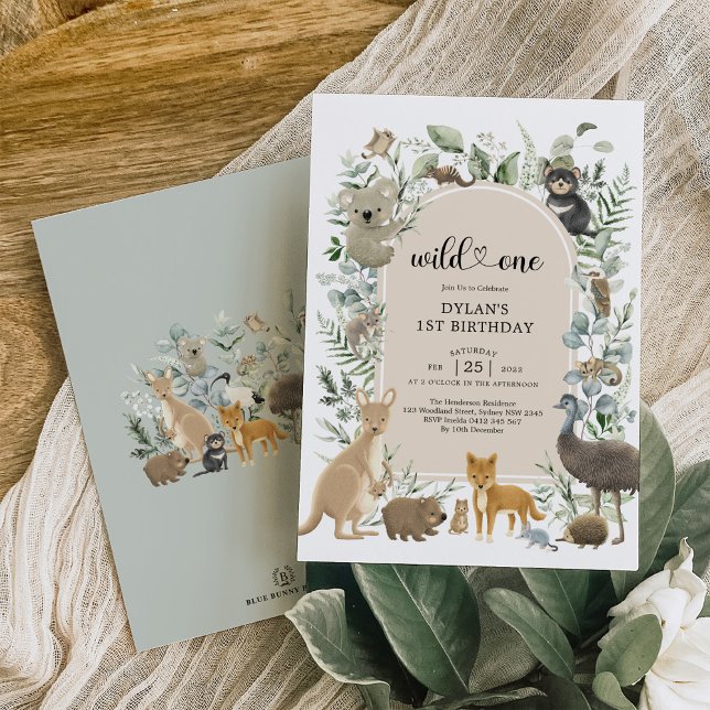 Invitation Boho Green Animaux australiens Wild Un Anniversair (Créateur téléchargé)
