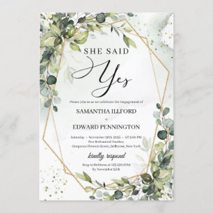 Invitation Boho Green cadre or elle a dit oui fiançailles
