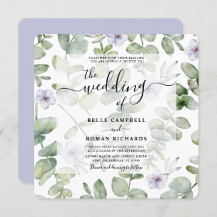 Invitation Boho Green Eucalyptus & Purple Floral Mariage