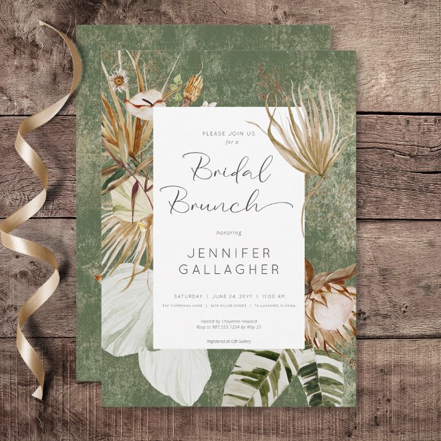 Invitation Boho Green Floral Grass Bridal Brunch (Boho Green Floral Grass Bridal Brunch Invitation)
