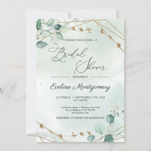 Invitation Boho Green Folaige Faux Gold Géométrique Bridal