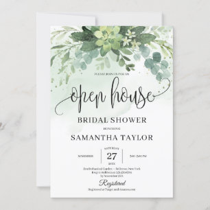 Invitation Boho Green Foliage Succulent Open House Bridal
