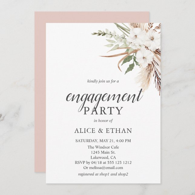 Invitation Boho Green Pampa Grass Engagement Party (Devant / Derrière)
