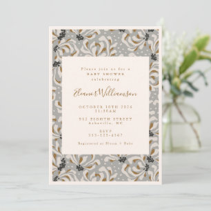 Invitation Boho Gris Or Floral Baby shower botanique