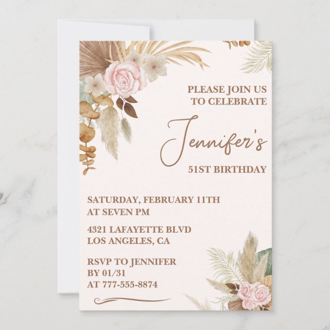 Invitation Boho Groovy Fleur Sauvage Fantaisie 51e anniversai (Devant)