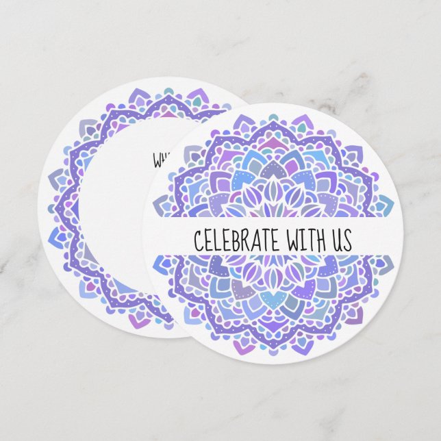 Invitation Boho Gypsy Purple Mandala (Devant / Derrière)
