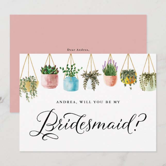 Invitation Boho Hanging Plantes Serez-Vous Ma Femme D'Accueil (Devant / Derrière)