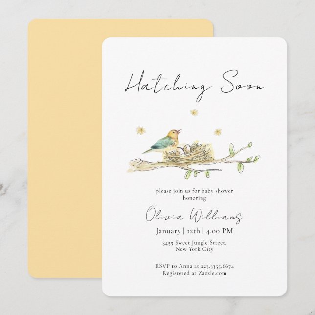 Invitation Boho Hatching Soon Bird Nest Baby Shower (Devant / Derrière)