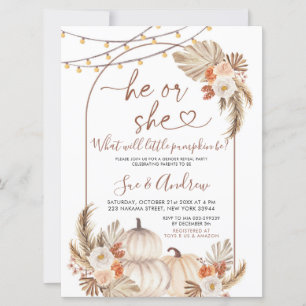 Invitation Boho He ou She Citrouille Fall Révélation de genre